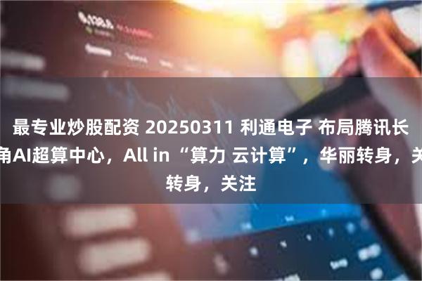 最专业炒股配资 20250311 利通电子 布局腾讯长三角AI超算中心，All in “算力 云计算”，华丽转身，关注